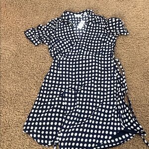 Anthropologie Navy and White Polka Dot Midi Dress